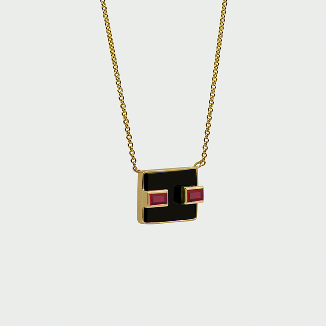 Milestone 1 Onyx & Baguette Cut Rubies Necklace