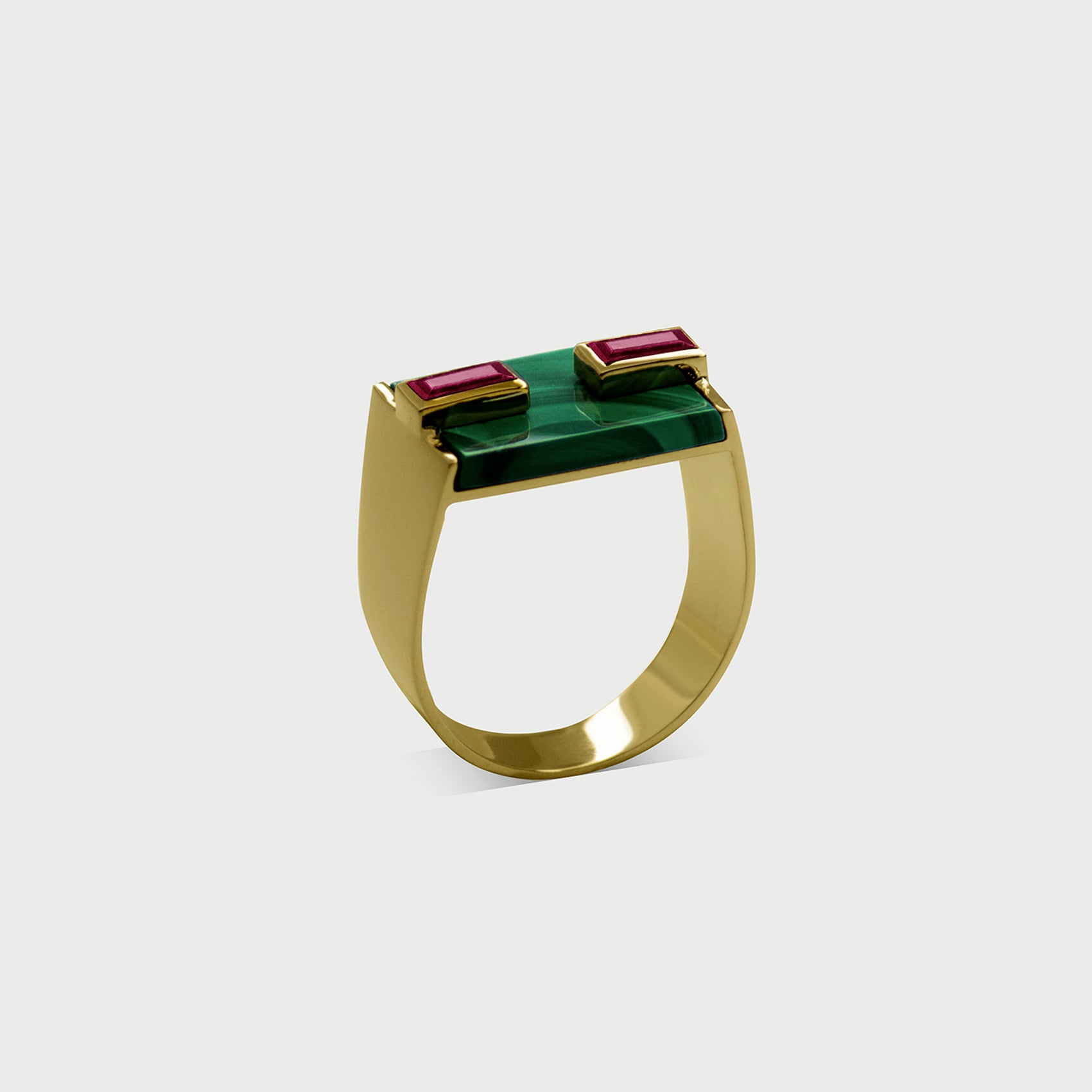 Milestone 1 Malachite & Baguette Cut Rubies Ring