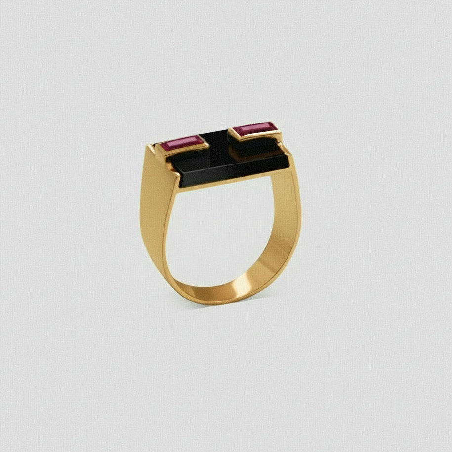Milestone 1 Onyx & Baguette Cut Rubies Ring