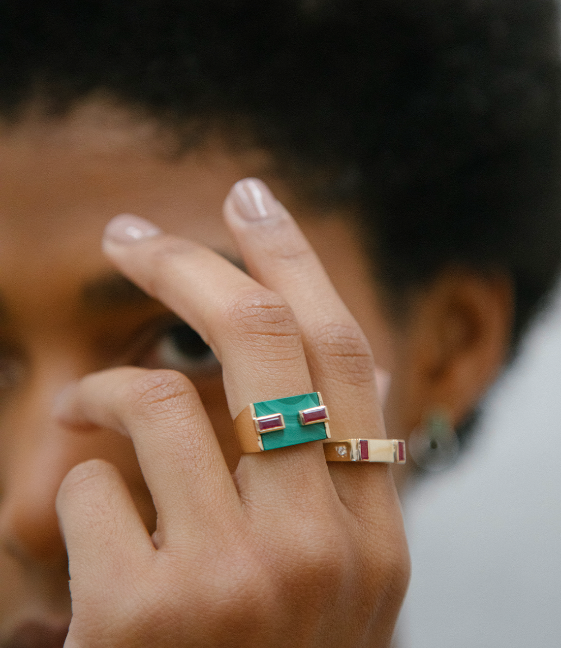 Milestone 1 Malachite & Baguette Cut Rubies Ring