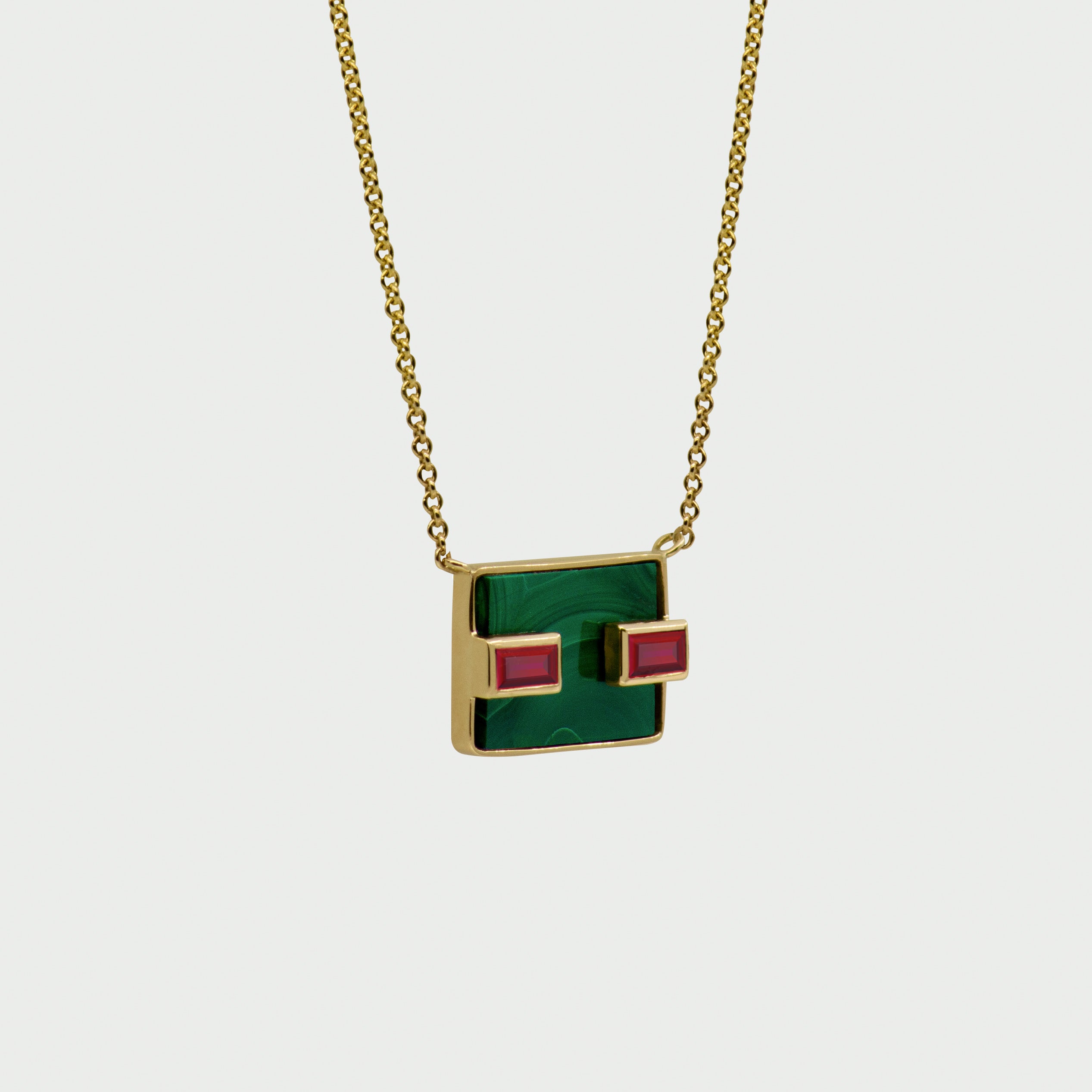 Milestone 1 Malachite & Baguette Cut Rubies Necklace