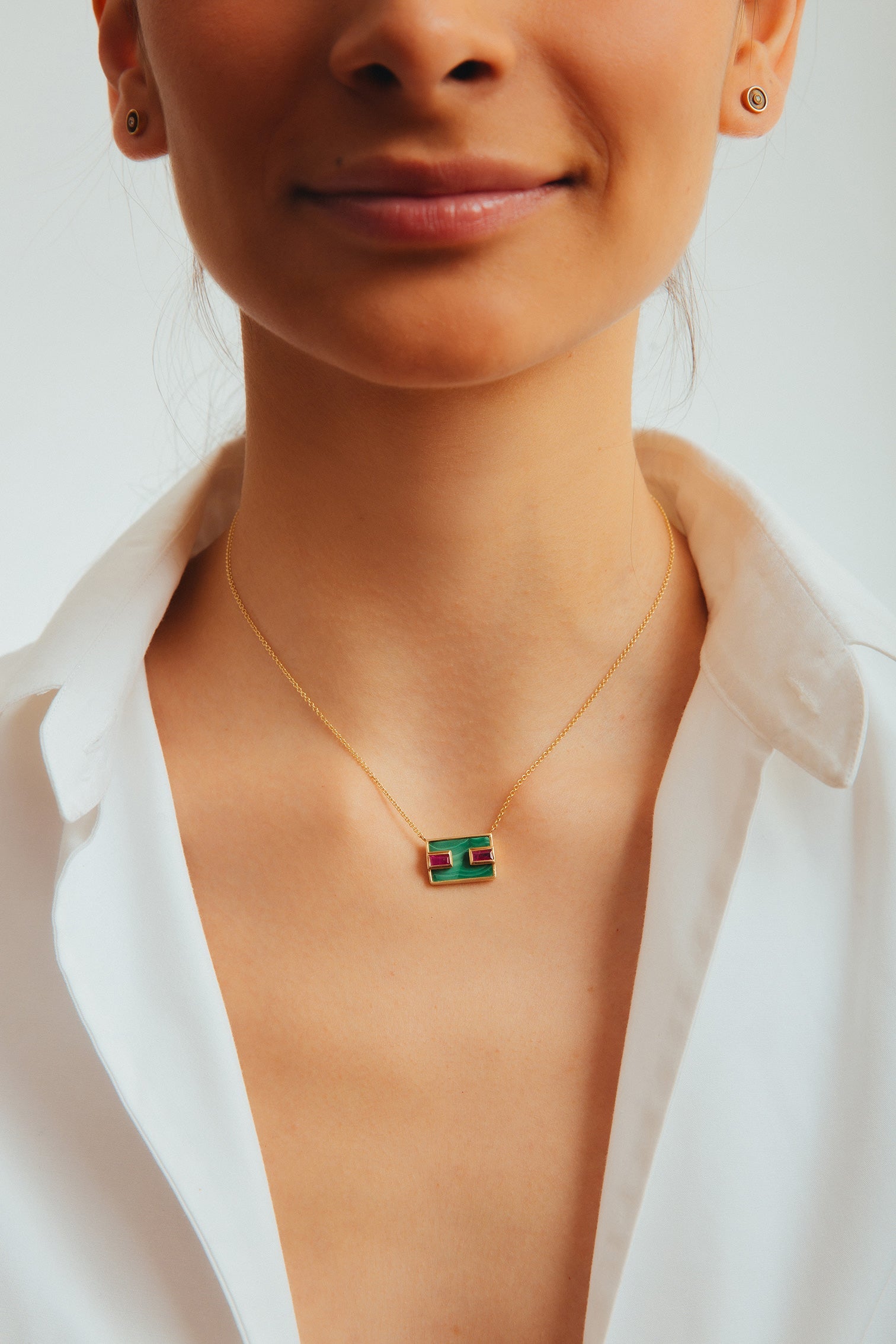 Milestone 1 Malachite & Baguette Cut Rubies Necklace