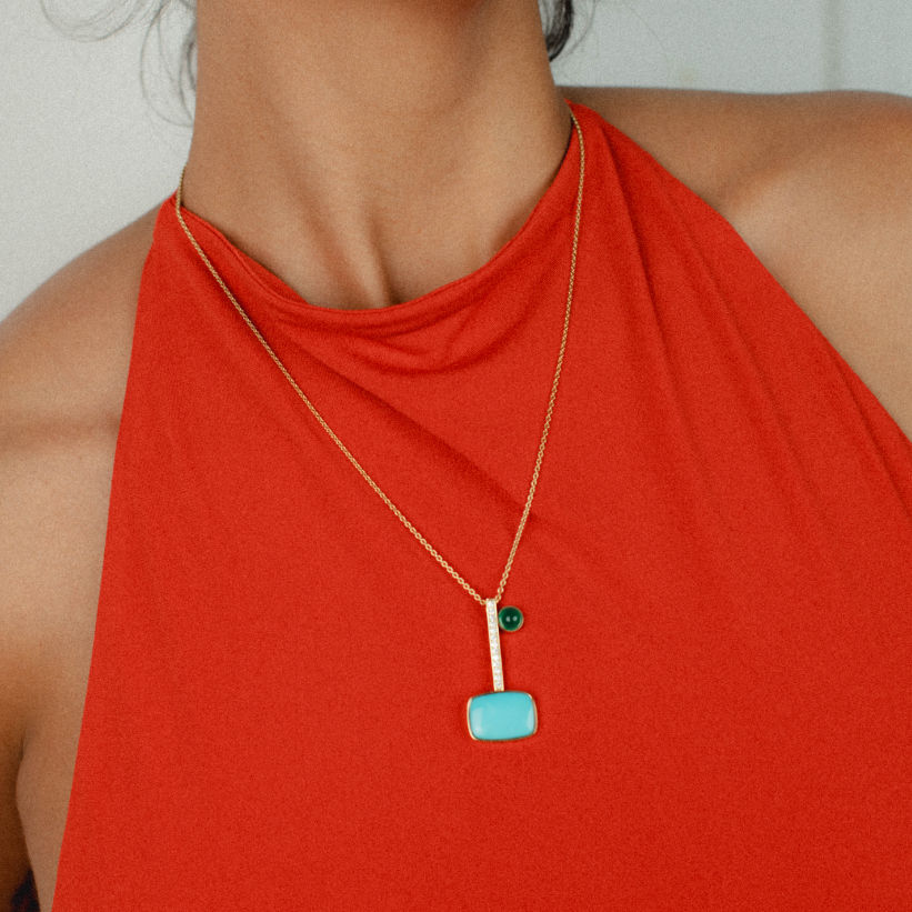 Clé N.4 Emerald and Turquoise necklace