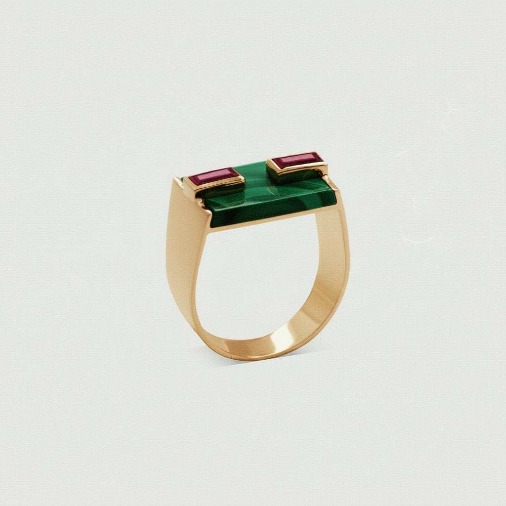 Milestone 1 Malachite & Baguette Cut Rubies Ring
